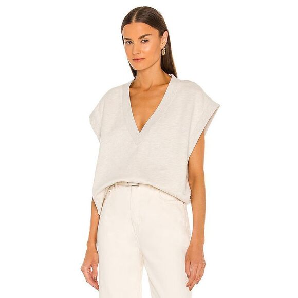 AGOLDE Shaw Oversized Relaxed Deep V Sweater Vest Cream Gray Size Medium - Picture 1 of 7